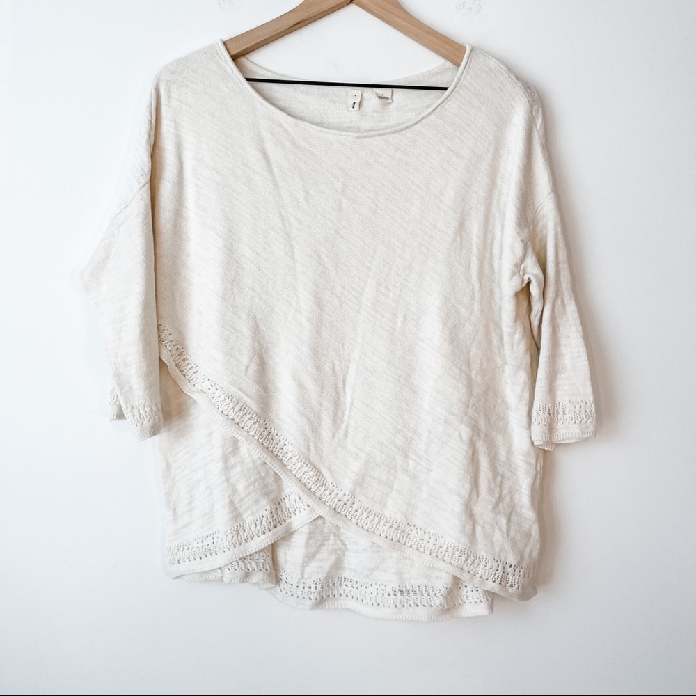 Anthropologie Moth Surplice Lightweight Knit Half Sleeve Sweater Ivory Small